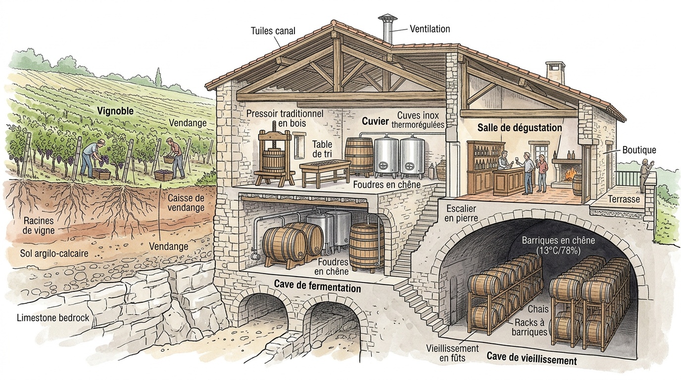 Coupe transversale d'un domaine viticole français