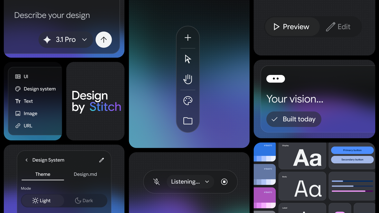 Interface de Google Stitch - "Design by Stitch"